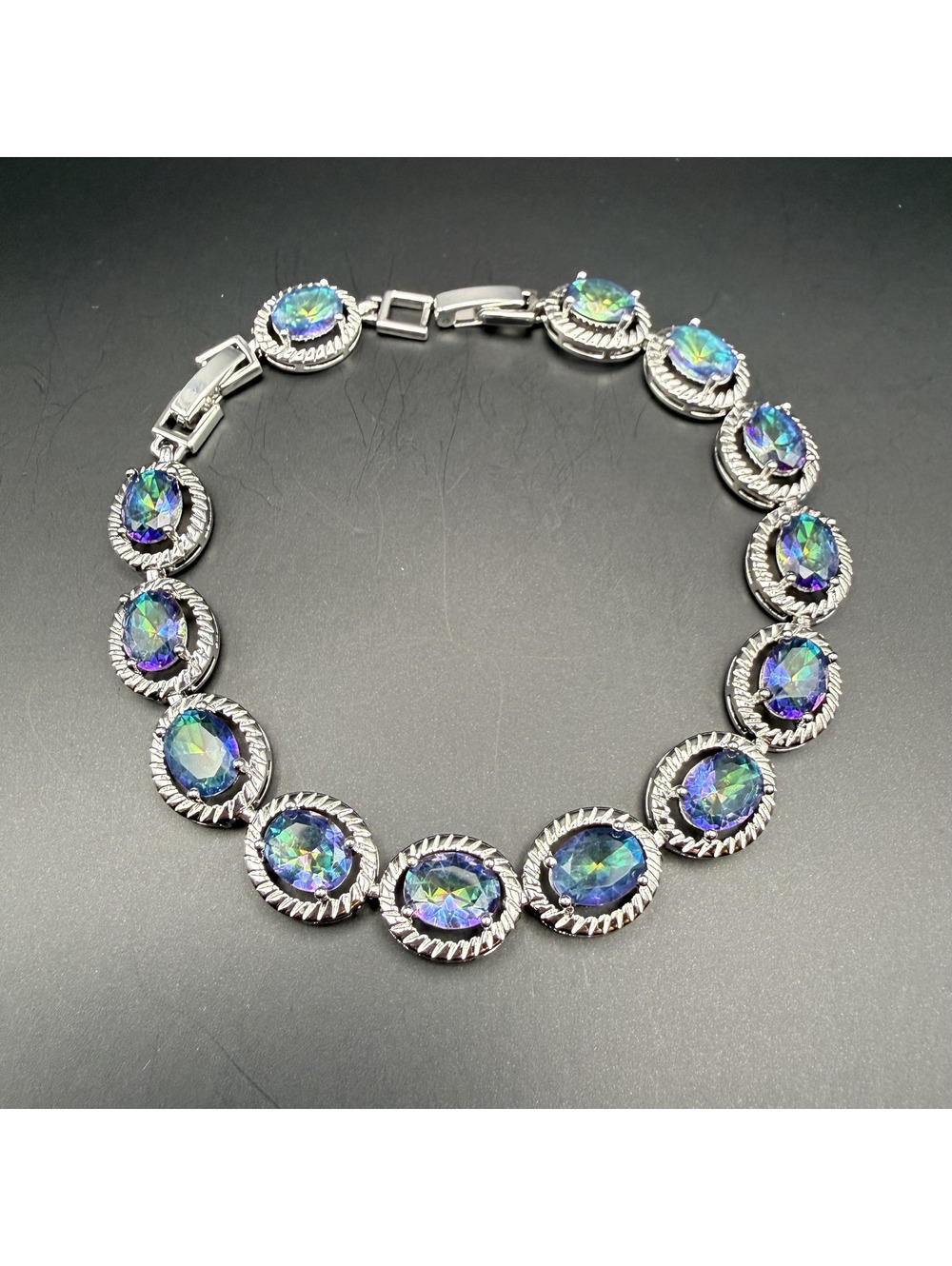 candy+clover elite aurora blue green crystal halo 14k white gold plated bracelet